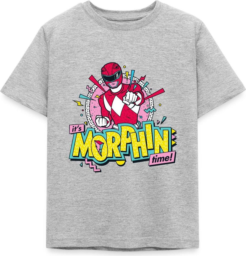 Spreadshirt Power Rangers It's Morphin Time Kinder T-Shirt, 110/116 (5-6 Jahre), Grau meliert