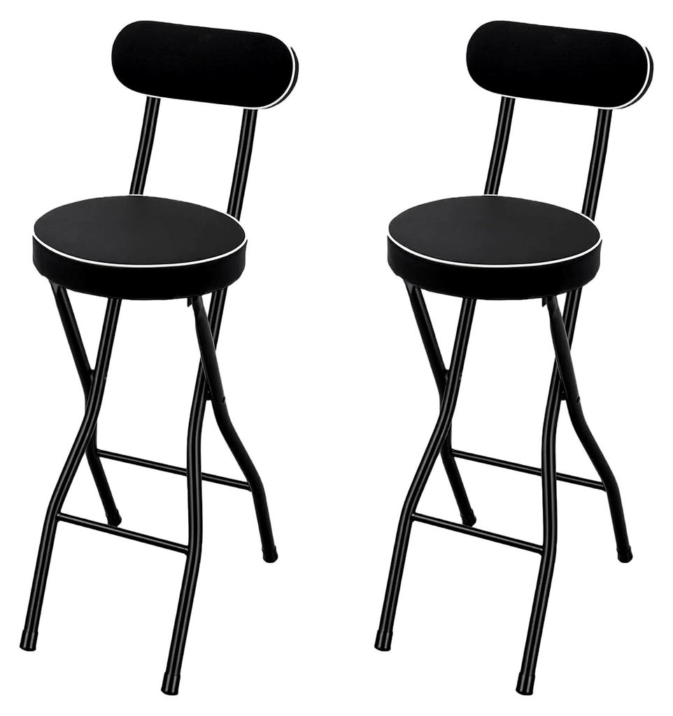 2er-Set Klappbare Barhocker mit Rückenlehne und Fußstütze - Barstühle für Küche, Bar, Balkon und Veranstaltungen | 125 kg Tragkraft, 65 cm Si...