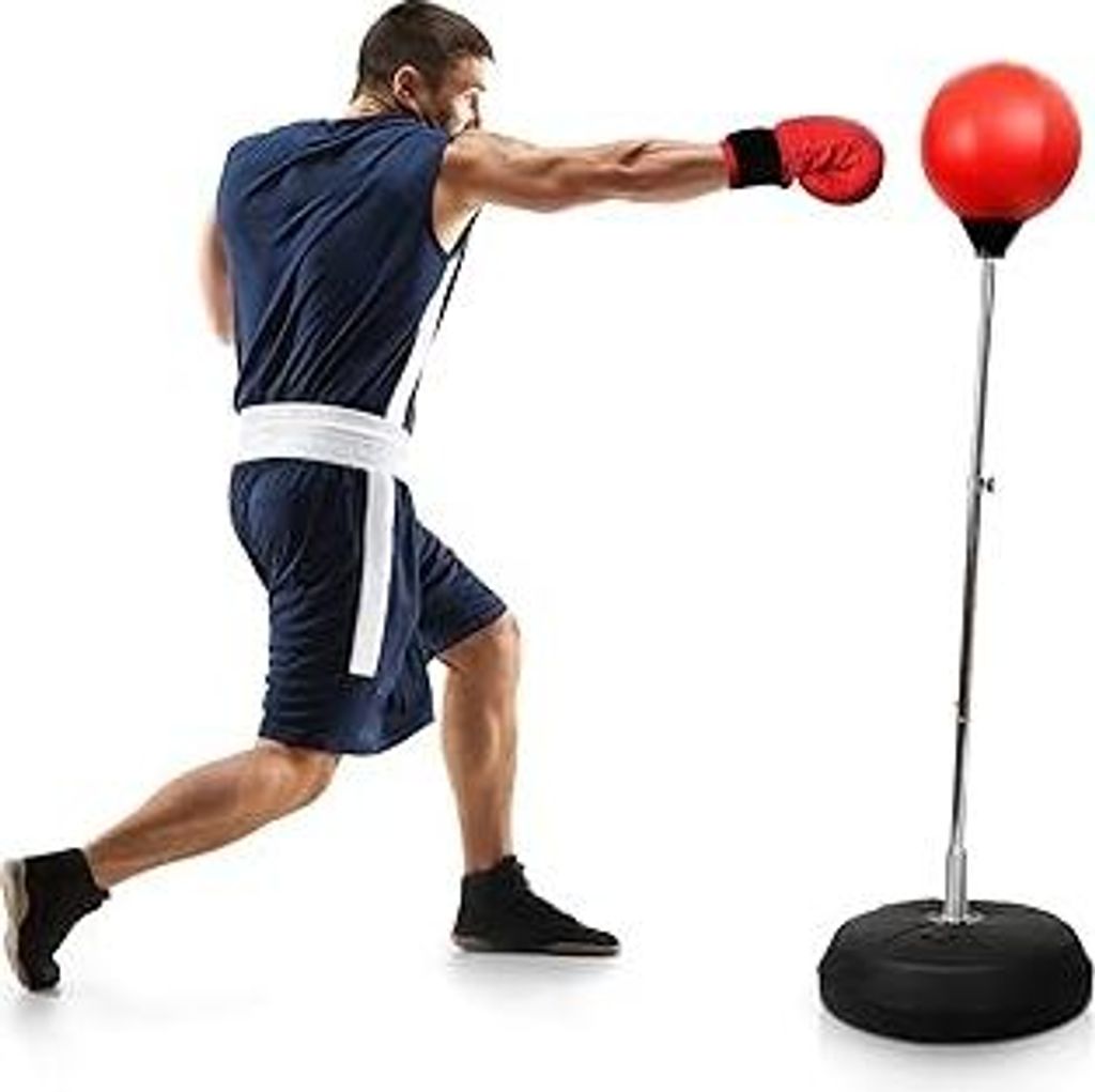 Dripex Fitness Boxsack Punchingball Set Boxtraining Höhenverstellbarer Standbox Speed-Ball Standboxball mit Boxhandschuhen (Rot)