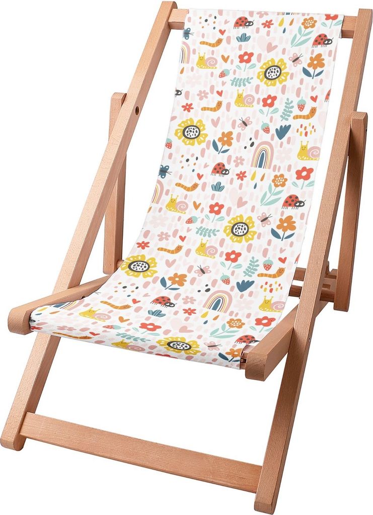 Dreamroots Kinder Liegestuhl klappbar Holz, bis zu 130 kg, Sonnenliege klappbar mit 3-stufiger Neigungsregulierung der Rückenlehne, Playground