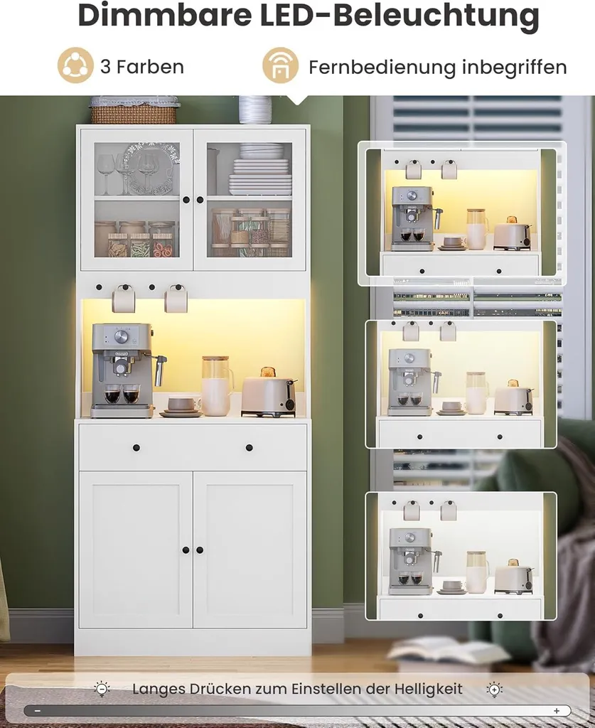 Buffet haut de cuisine blanc KIMENICH meuble de rangement avec LED