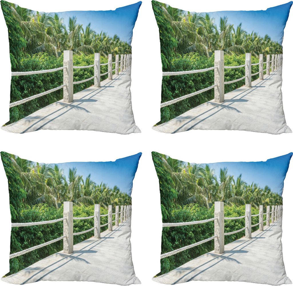 ABAKUHAUS Strand Pathway Kissenbezug Set (4 Stück), Walkway Insel China, Moderner Doppelseitiger Digitaldruck, 50 cm x 50 cm, Blau, Grün, Off White
