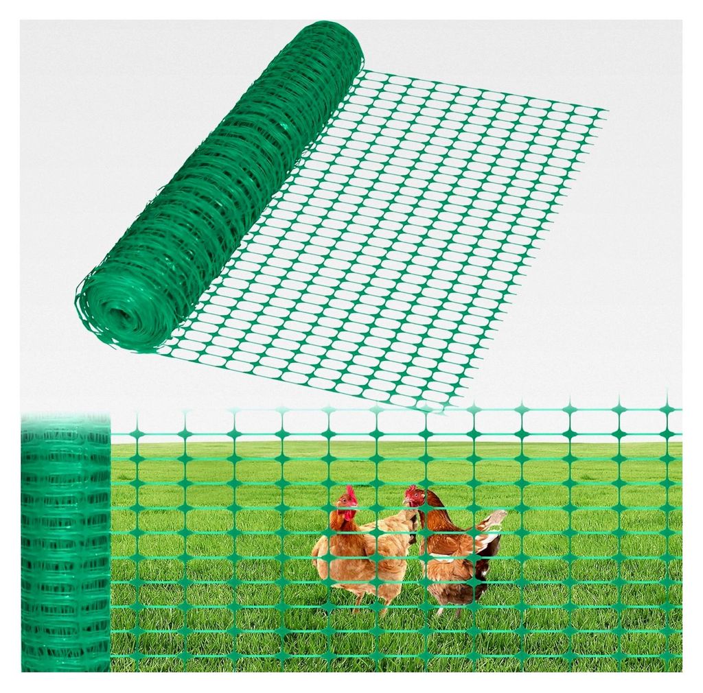 1x50m Absperrzaun Bauzaun Begrenzungszaun, 100 cm hoch Schutznetz aus Kunststoff, mobiler Hühnerzaun für Geflügelgehege, grün