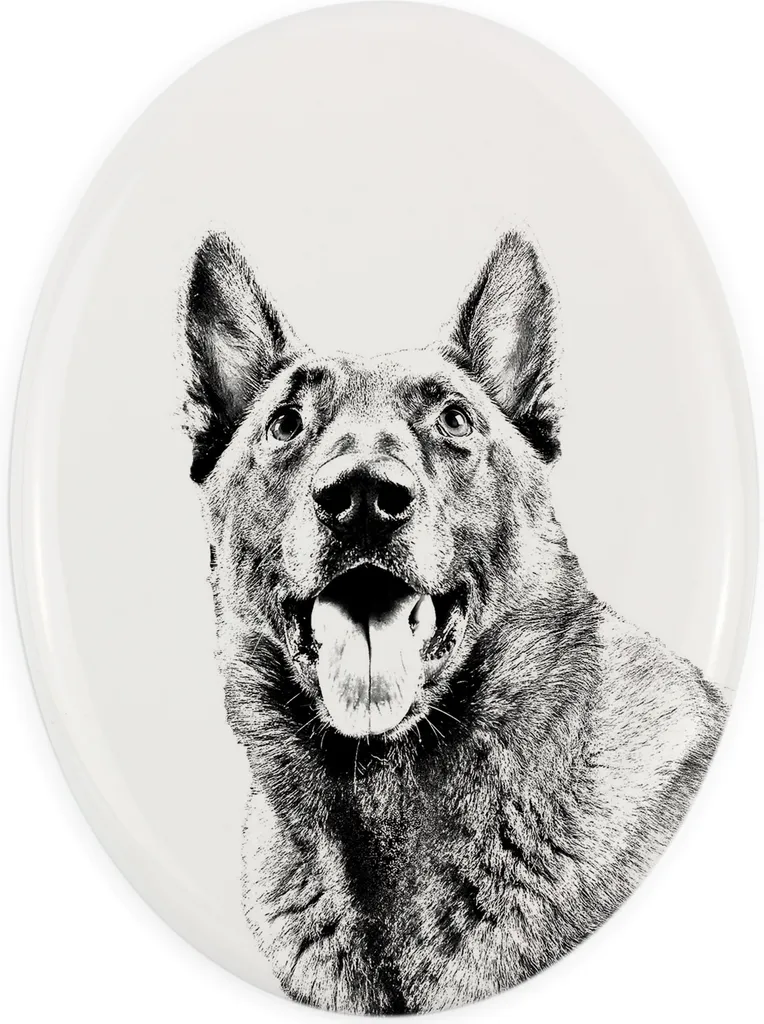 Malinois Pastore belga - targa commemorativa con immagine di cane, lapide con stampa, targa ovale personalizzata del marchio Art-Dog
