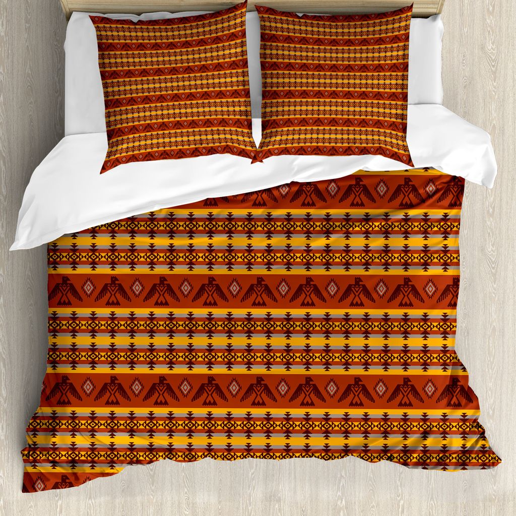 ABAKUHAUS Stammes Bettbezug, Indigene Motive, Milbensicher Allergiker geeignet mit Kissenbezügen, 155 cm x 220 cm - 80 x 80 cm, Zimt Marigold Grau