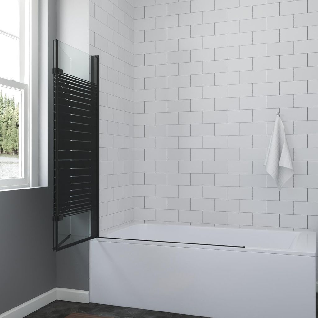 Duschwand Für Badewanne Ohne Bohren – Schwarzer Aufsatz, 1-teilig, 80x140 Cm, Mit Hebe-Senk-Mechanismus & ESG-Glas