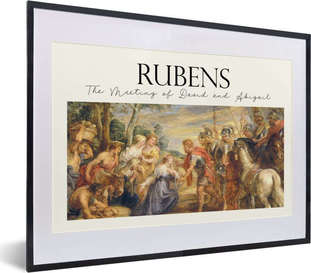 MuchoWow Gerahmtes Poster Das Treffen von David und Abigail - Rubens - Alte Meister 40x30 cm - Poster mit Schwarzem Bilderrahmen Wandposter Rahme...