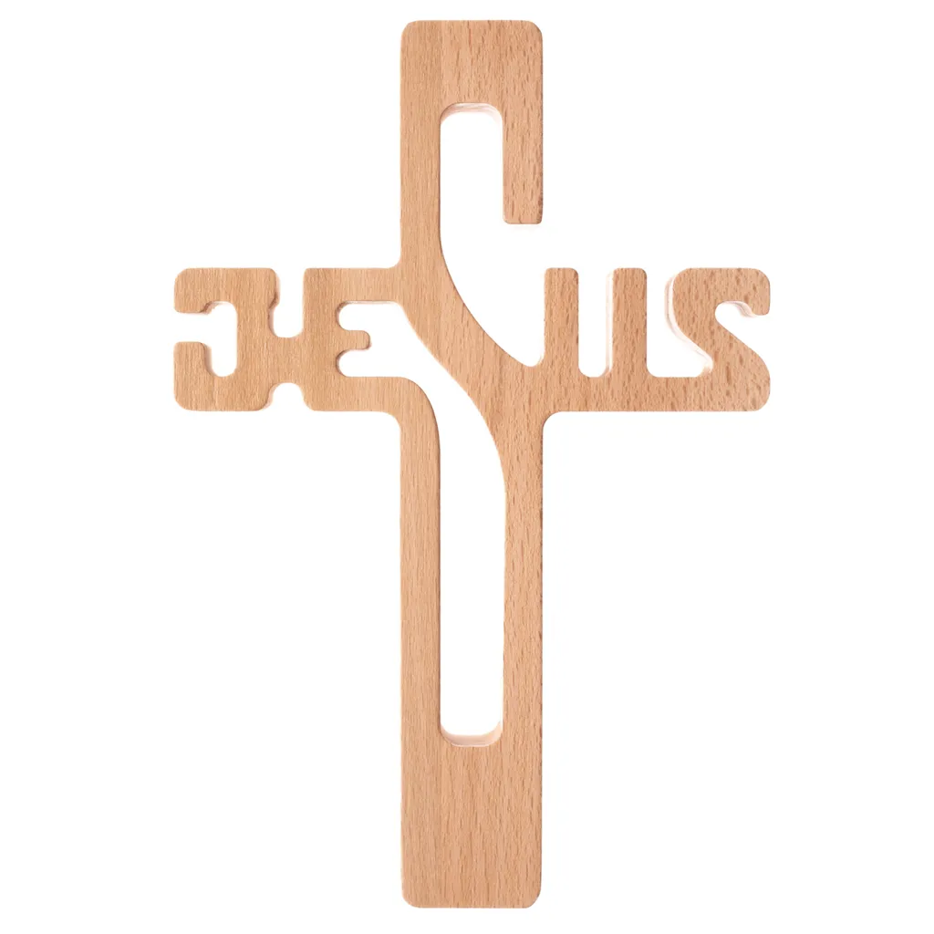 Croix en bois murale Jésus nature 30x20cm pour décoration intérieure