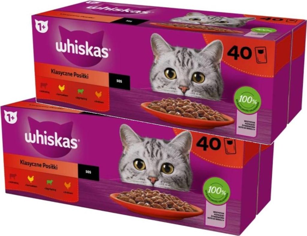 Two stacked boxes of Whiskas cat food.