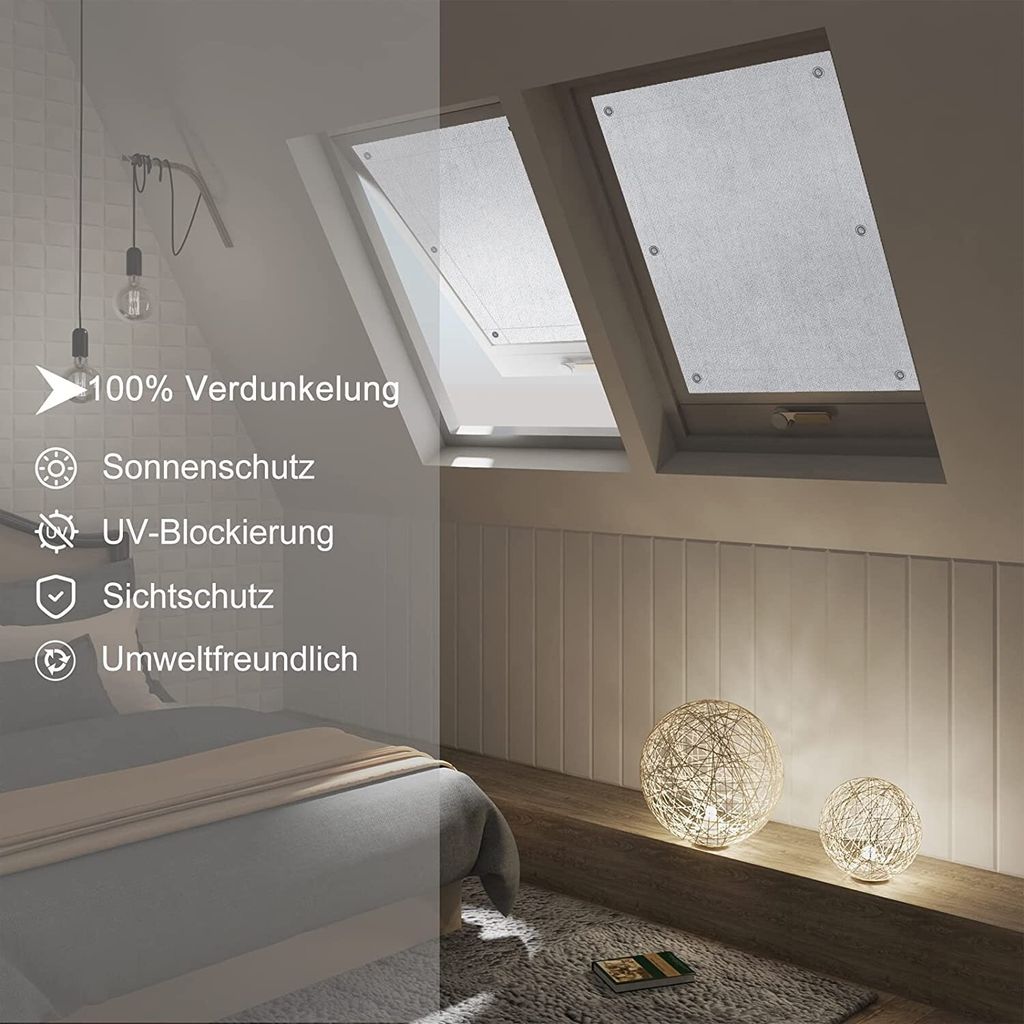 WOLTU Thermo Dachfenster Rollo ohne Bohren Sonnenschutz Produktbild 3