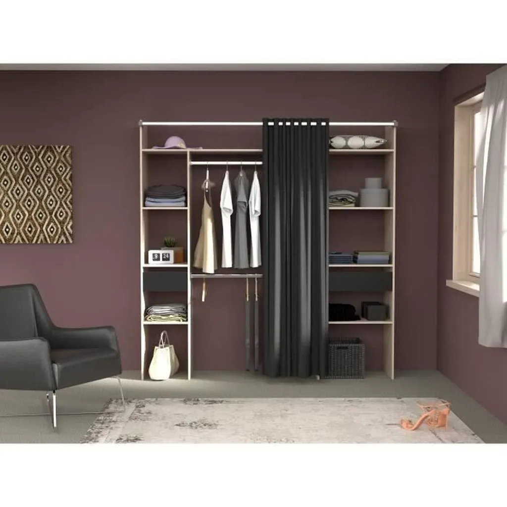 Armoire Dressing Extensible avec Rideau et Double Colonne de Rangement - 3