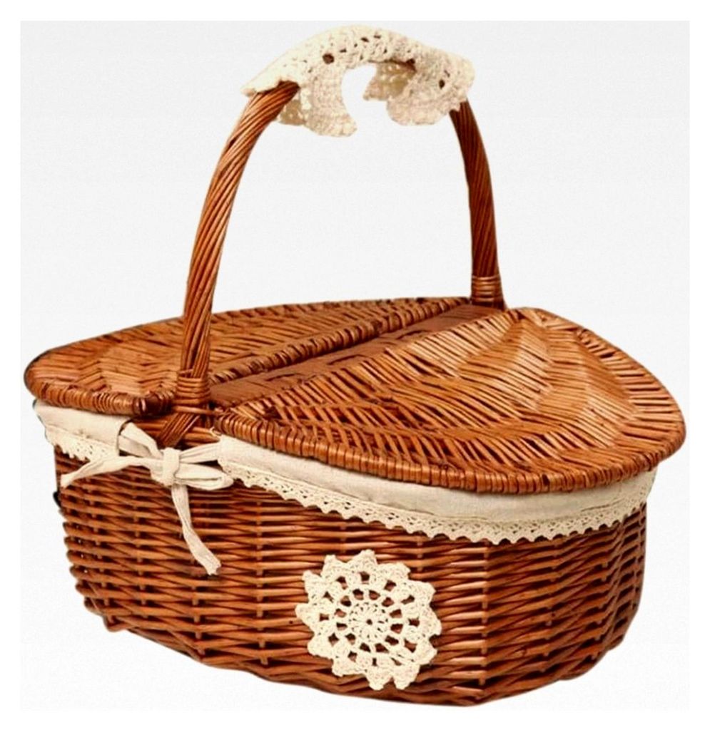 Handgefertigter Camping-Picknickkorb aus Weidengeflecht, Eleganter Einkaufs- und Aufbewahrungskorb mit Deckel, Wasserdicht und Feuchtigkeitsbeständig
