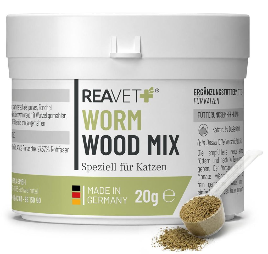REAVET Wormwood Mix Pulver 20g – Speziell für Katzen I Kräutermischung für Katzen mit Artemisia annua (Sweet Wormwood), geeignet für alle Rassen