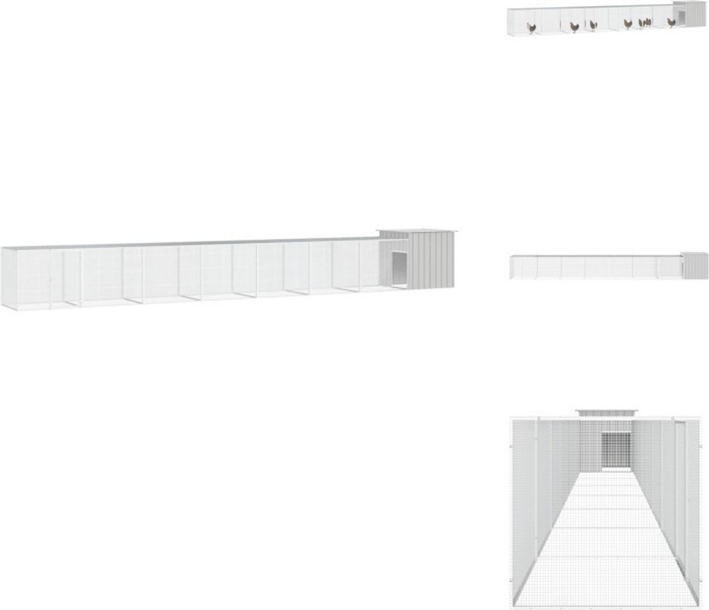 vidaXL Hühnerkäfig Grau 800x91x100 cm Verzinkter Stahl - Lebensräume & Gehege für Kleintiere