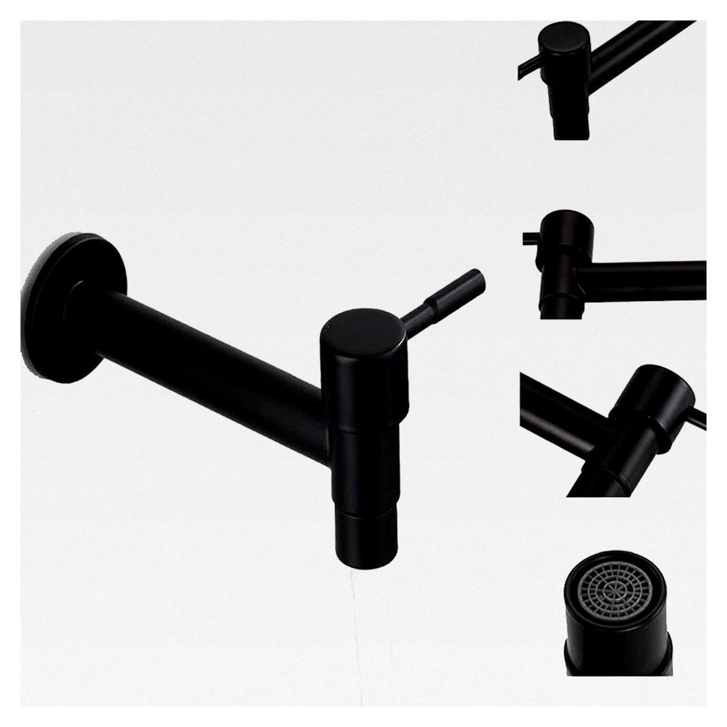 Wasserhahn für Pool, Garten, Wand und Badezimmer, rostfreier Stahl, schwarz