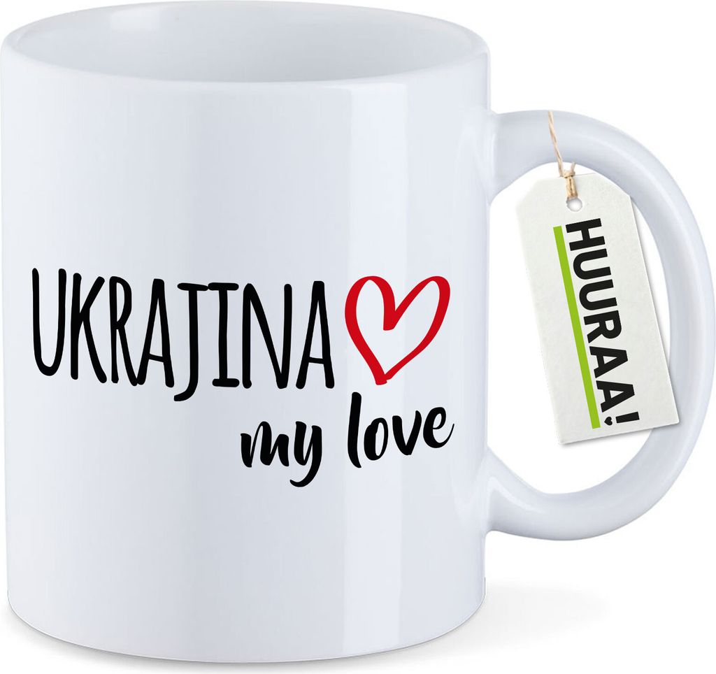 Huuraa Kaffeetasse Ukrajina my love 330ml Weiß Keramik Kaffeebecher Geschenkidee