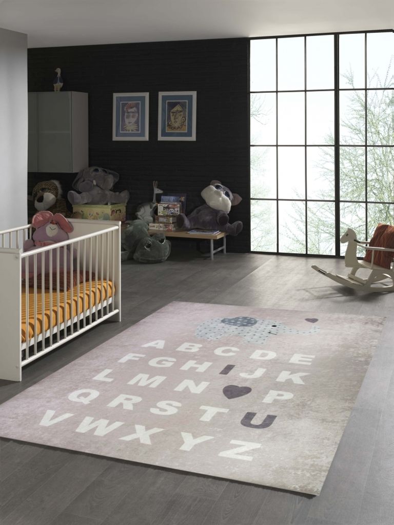 Kinderteppich ABC mit Elefant in Rosa Größe - 140 x 200 cm
