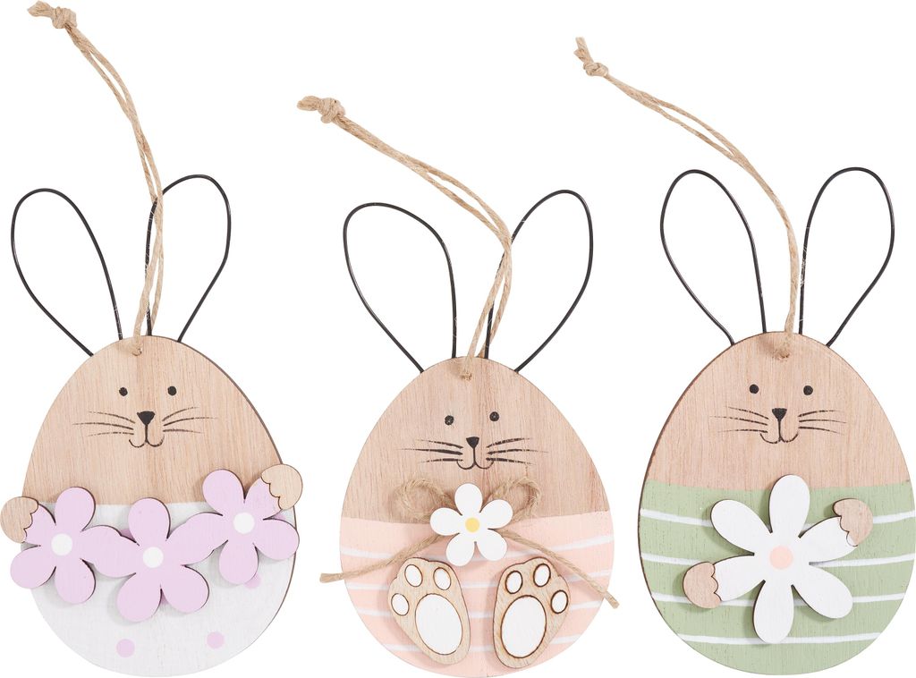 VBS Anhänger Hase Tilde 3er Set Osterdeko 9x15x0.5 cm