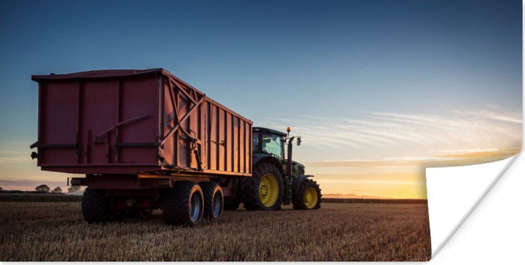 MuchoWow Poster Traktor - Grün - Sonnenuntergang - Horizont - Grün - Landleben 80x40 cm - Wanddeko