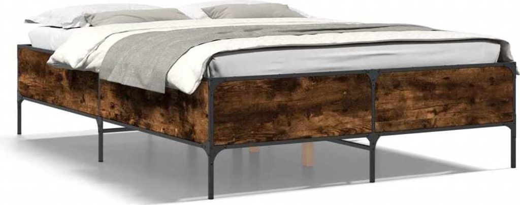 Maison Exclusive - Bettgestell Räuchereiche 140x190 cm Holzwerkstoff und Metall