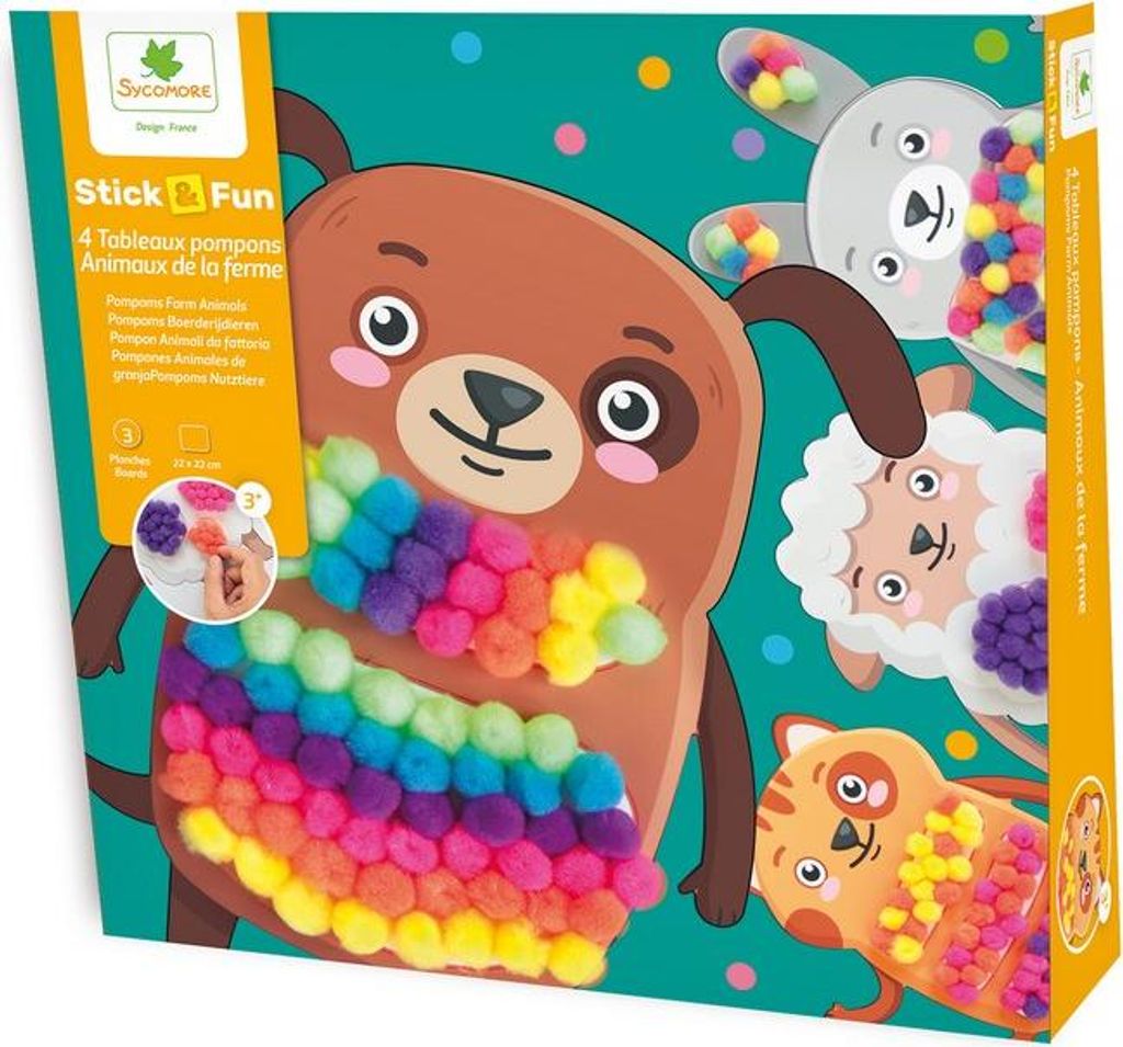 Sycomore Bastelset Spielzeug Stick'N Fun Pompons Bauernhoftiere ab 3 Jahren