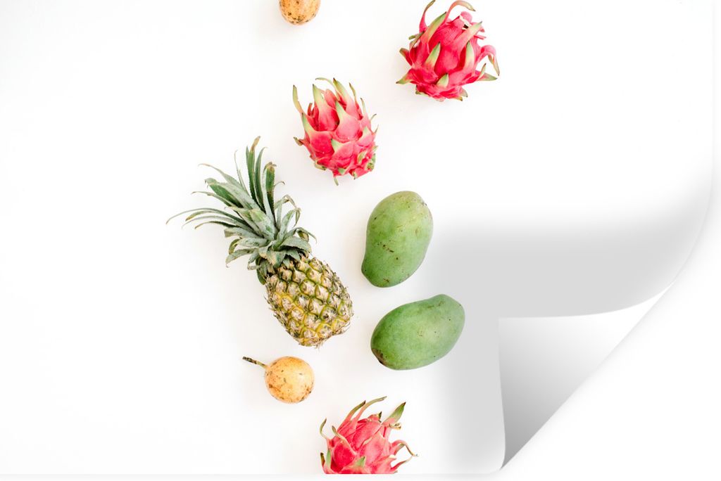 MuchoWow Wandtattoo Wandsticker Wandaufkleber Obst - Tropisch - Ananas 60x40 cm Selbstklebend und Repositionierbar - Wierderverwendbar - Selbstkl...