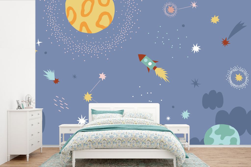 MuchoWow Fototapete für Wohnzimmer oder Schlafzimmer Wandtapete Vinyl Motivtapete Weltraum - Kinderzimmer - Sterne - 360x240 cm - Vinyl-Tapete