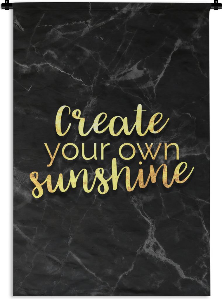 MuchoWow Wandteppich Wandbehang Zitate - Sonne - Gold - Marmor 90x135 cm Tapisserie Dekoration Wandtuch - Baumwolle - Wandskulptur