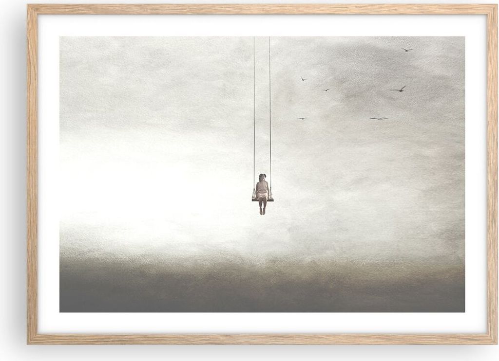 Gerahmtes Poster - Rahmen in heller Eiche - Schwingen rein Wolken - 70x50 cm - Wand Bild - Wanddeko - Wandbilder - Kunstposter - Wandposter - Bilde...