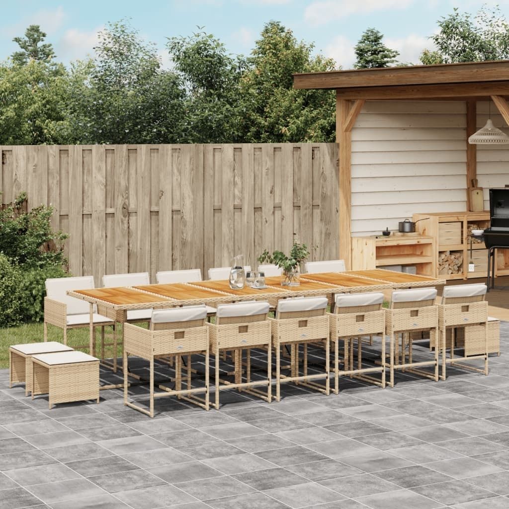 Maison Exclusive - 17-tlg. Garten-Essgruppe mit Kissen Beige Poly Rattan