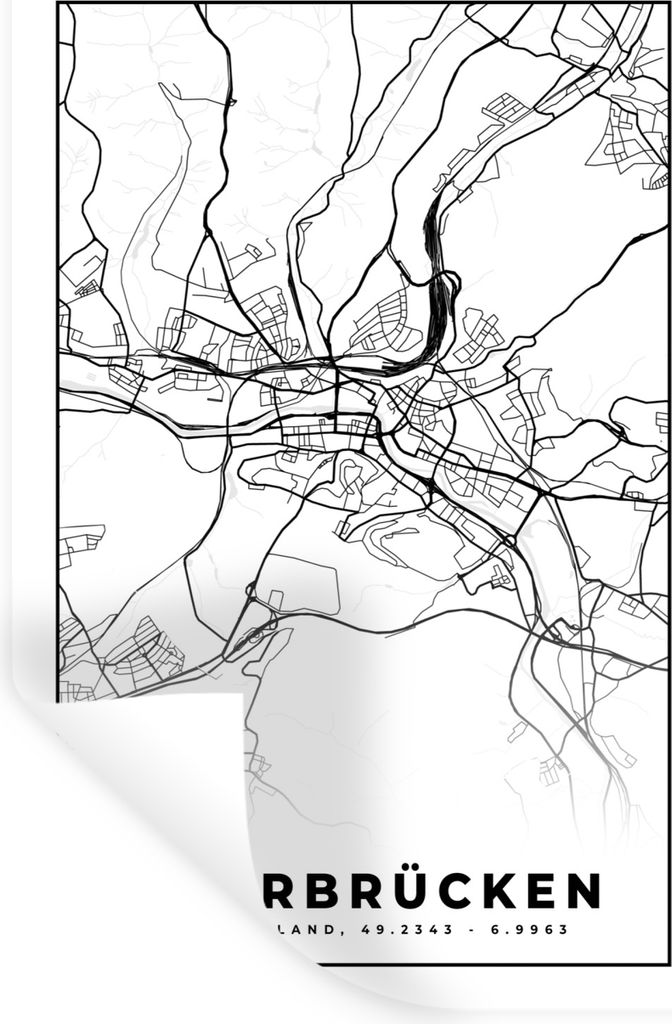 MuchoWow Wandtattoo Wandsticker Wandaufkleber Saarbrücken - Karte - Stadtplan 20x30 cm Selbstklebend und Repositionierbar - Sticker - Dekorfolie