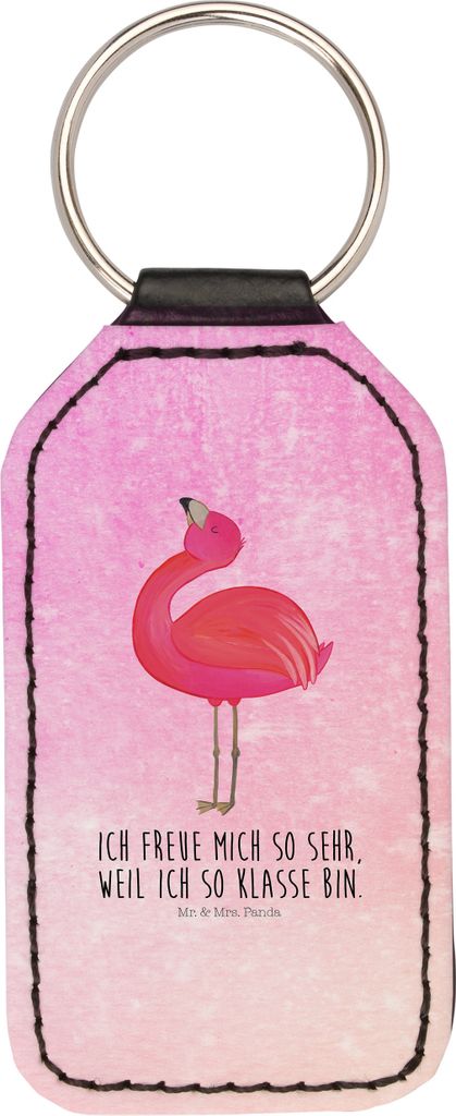 Mr. & Mrs. Panda Schlüsselanhänger Rechteckig Flamingo Stolz - Aquarell Pink - Geschenk, Taschenanhänger, Tochter, Mit Spruch, Rosa, schlüssel ...