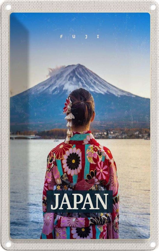 vianmo Blechschild 18x12 cm Japan Frau Gebirge Kleidung Schnee Bildmotiv Reisemotiv Abenteuer Reisen Urlaub