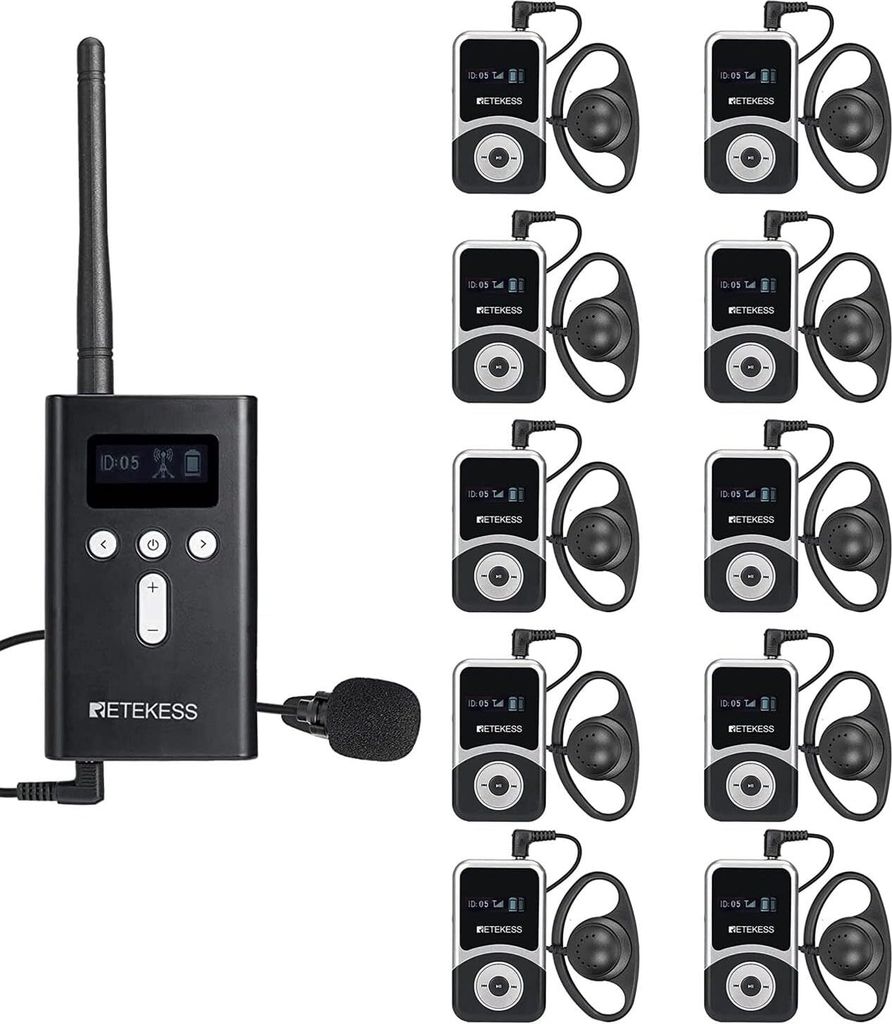 Retekess T130S Tour Guide System, 100M Audio Guide, 49 Kanäle, D-Kopfhörer, Kabellose Gruppenführungssystem für Tourismus, Werksbesichtigungen