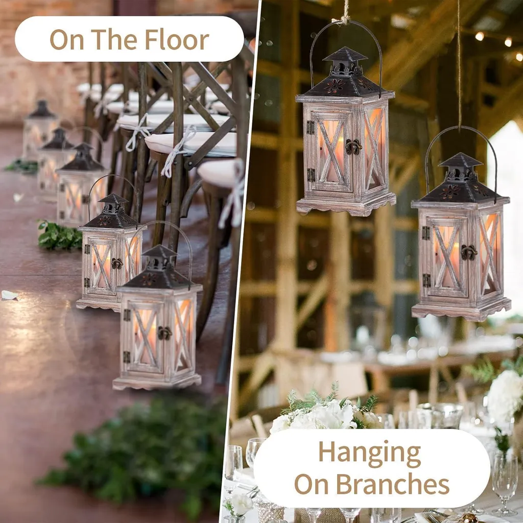 Sziqiqi Lanterna Vintage Decorazione in legno e metallo 28cm Beige antico - 4