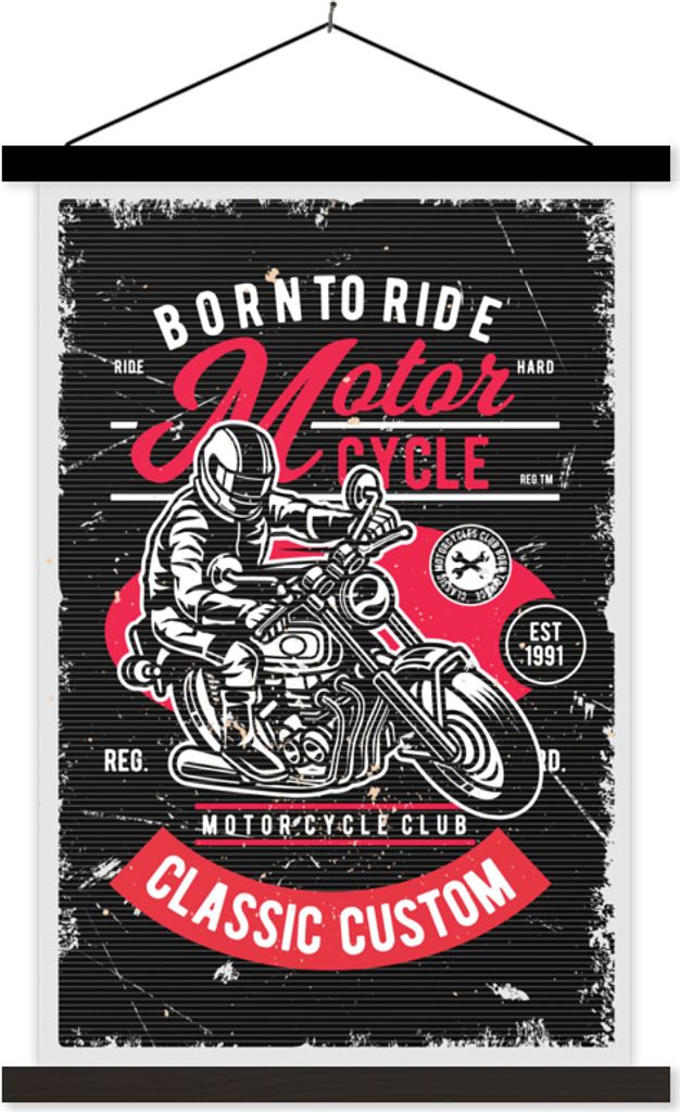 MuchoWow Textilposter Mancave - Motorrad - Vintage - Zitate 60x90 cm mit schwarzem Rahmen - Poster Wohnzimmer