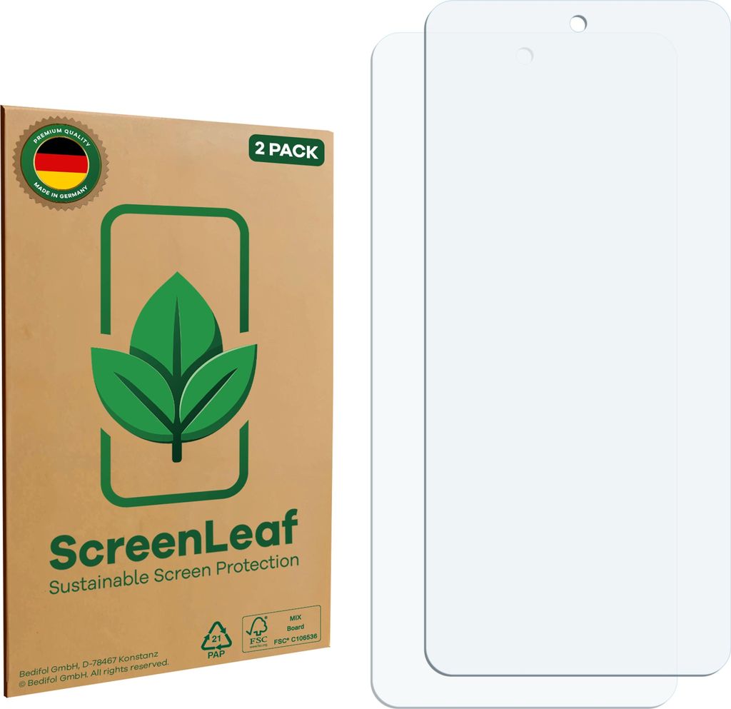 2x ScreenLeaf Schutzfolie für Vivo Y31 Pro nachhaltiger Displayschutz Display Schutz Folie Klar Transparent
