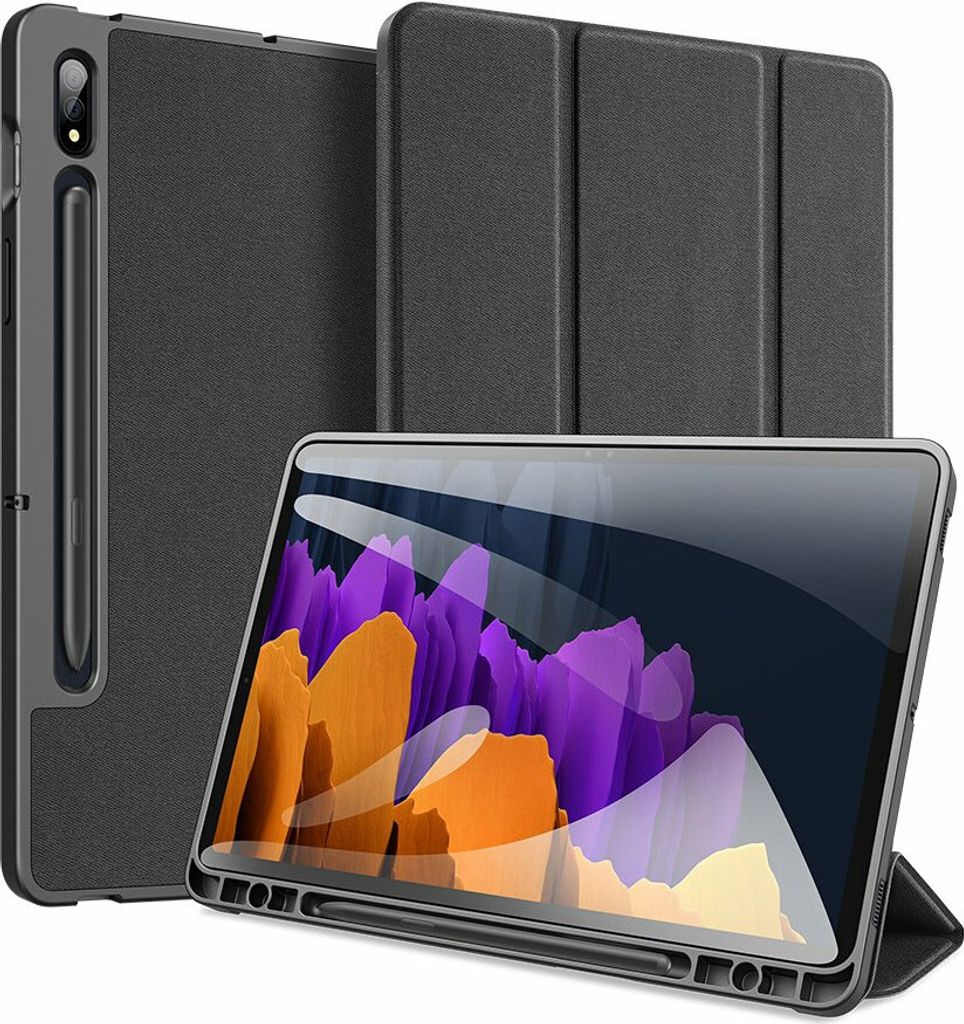 Dux Ducis Buch Tasche Hartschale mit Smart Sleep Standfunktion für SAMSUNG GALAXY TAB S7 11 Tablet Hülle Etui Brieftasche Schutzhülle Schwarz Sc...