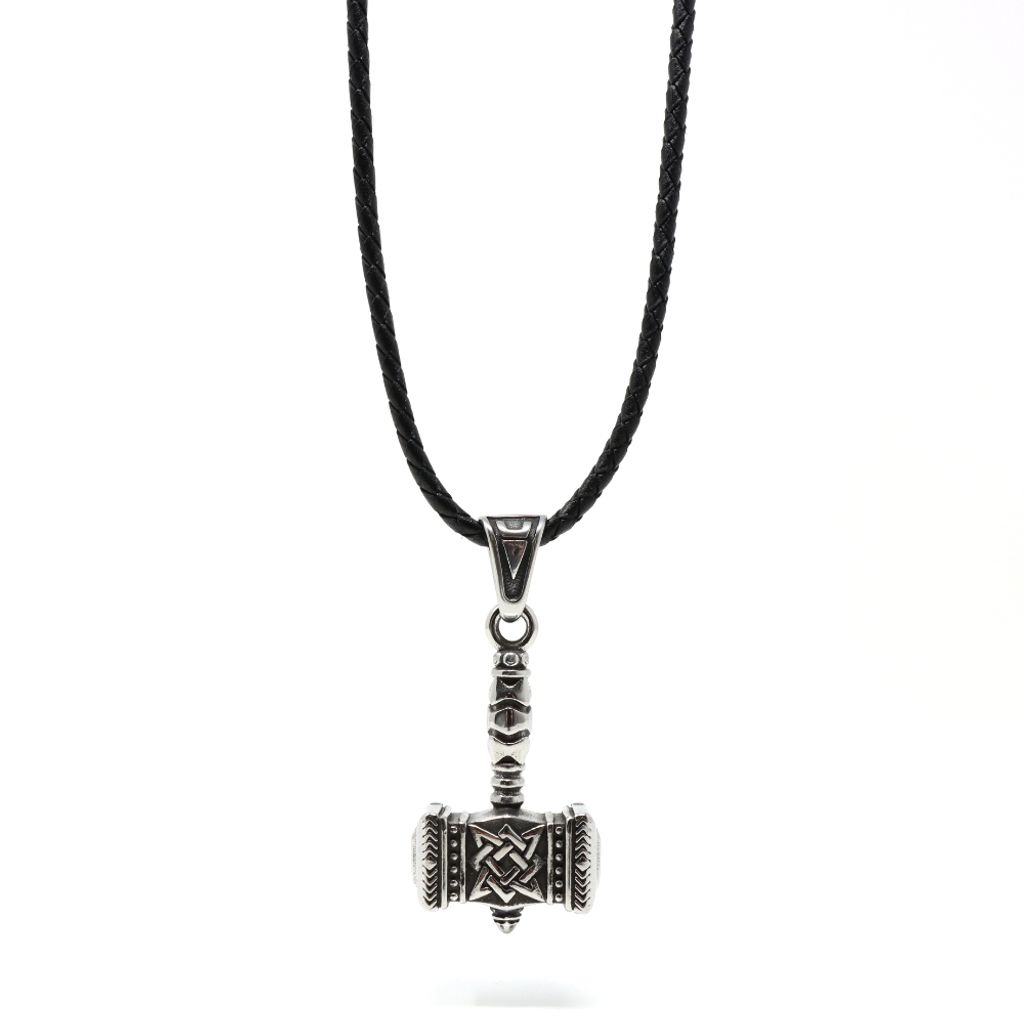 316 THE VIKING HAMMER 60 cm / Silber / Lederkette
