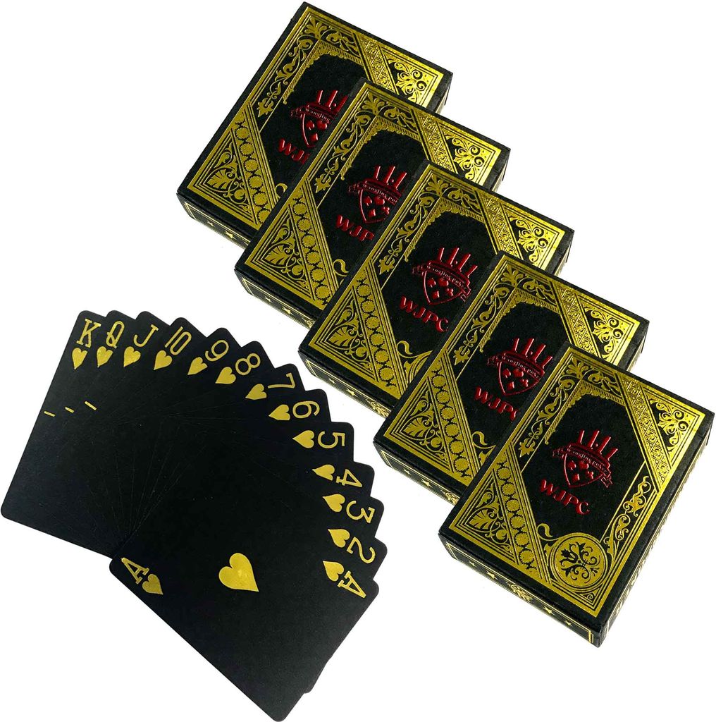 5x 54 Blatt Wasserfeste Premium Plastik Spielkarten Schwarz | Profi Pokerkarten | Kunststoff Poker Skat Karten | Playing Cards