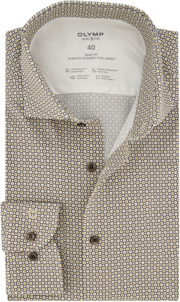 Olymp Hemd Level Five beige bedruckte Baumwolle Body Fit