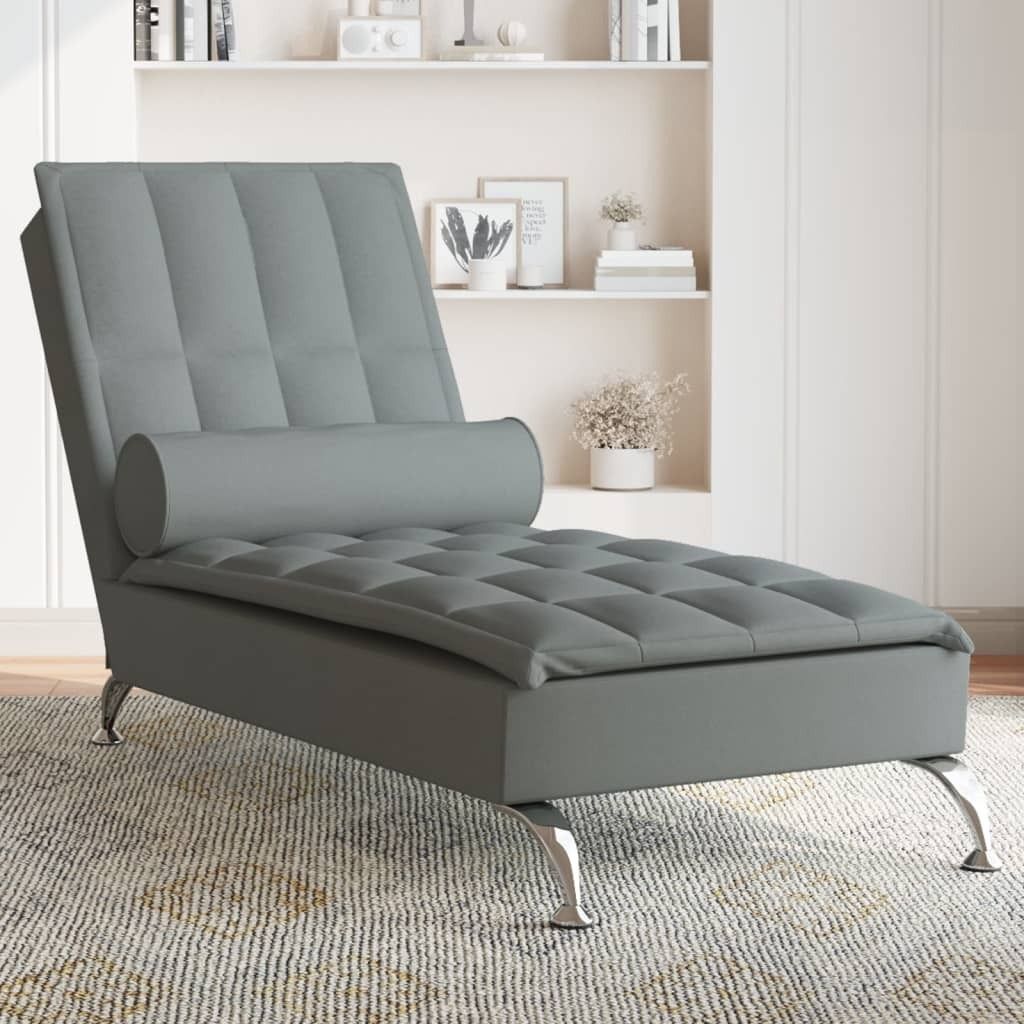 "2026 Promotion" Massage-Chaiselongue mit Nackenrolle Dunkelgrau Stoff - Recamieren CC22966