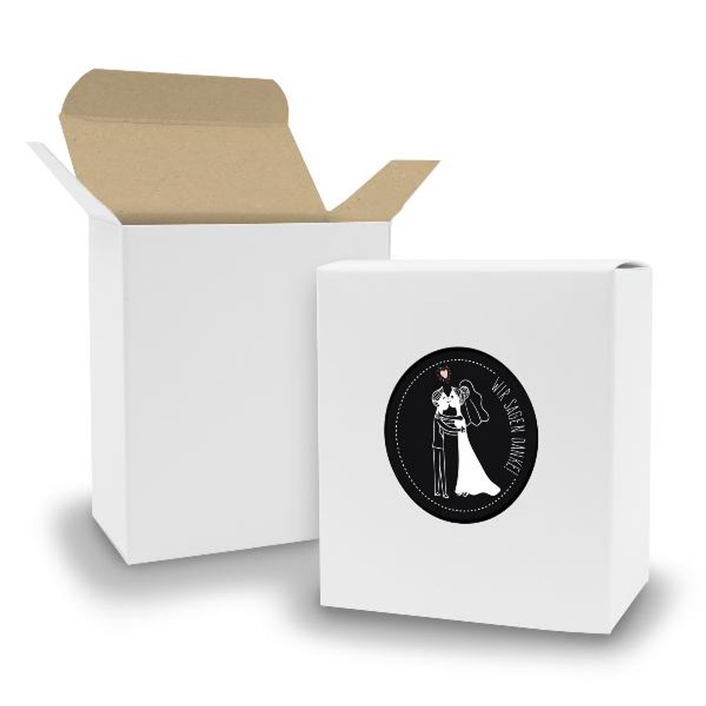 SET Wir sagen Danke (Motiv25) 24x Faltschachtel Quader weiß innen braun+Sticker