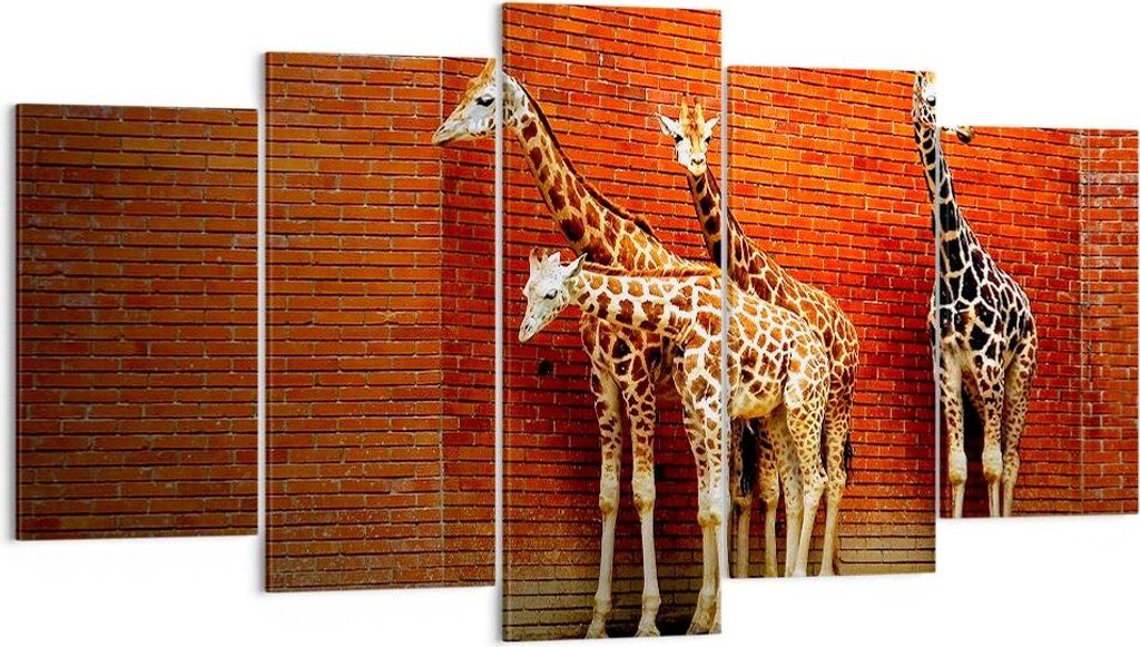 Bild auf Leinwand - Leinwandbild - Tiere Giraffen Zoo Familie - 160x85cm - Wand Bild - Wanddeko - Leinwanddruck - Bilder - Kunstdruck - Wanddekorat...