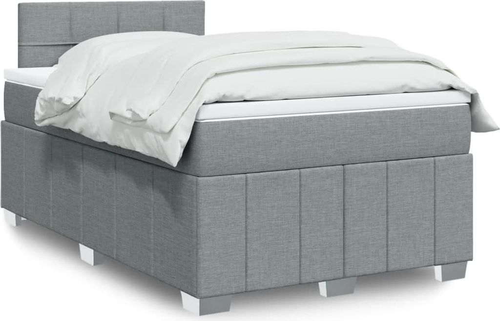 Möbel Boxspringbett mit Matratze Hellgrau 120x200 cm Stoff - Klassische Bettrahmen 3287035