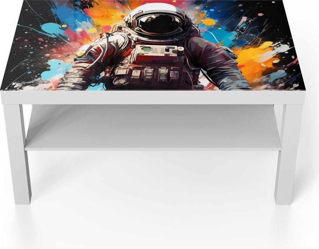 DEQORI Couchtisch 90x55 cm Weiß 'Galaktische Visionen' Glas Beistelltisch Glastisch modern