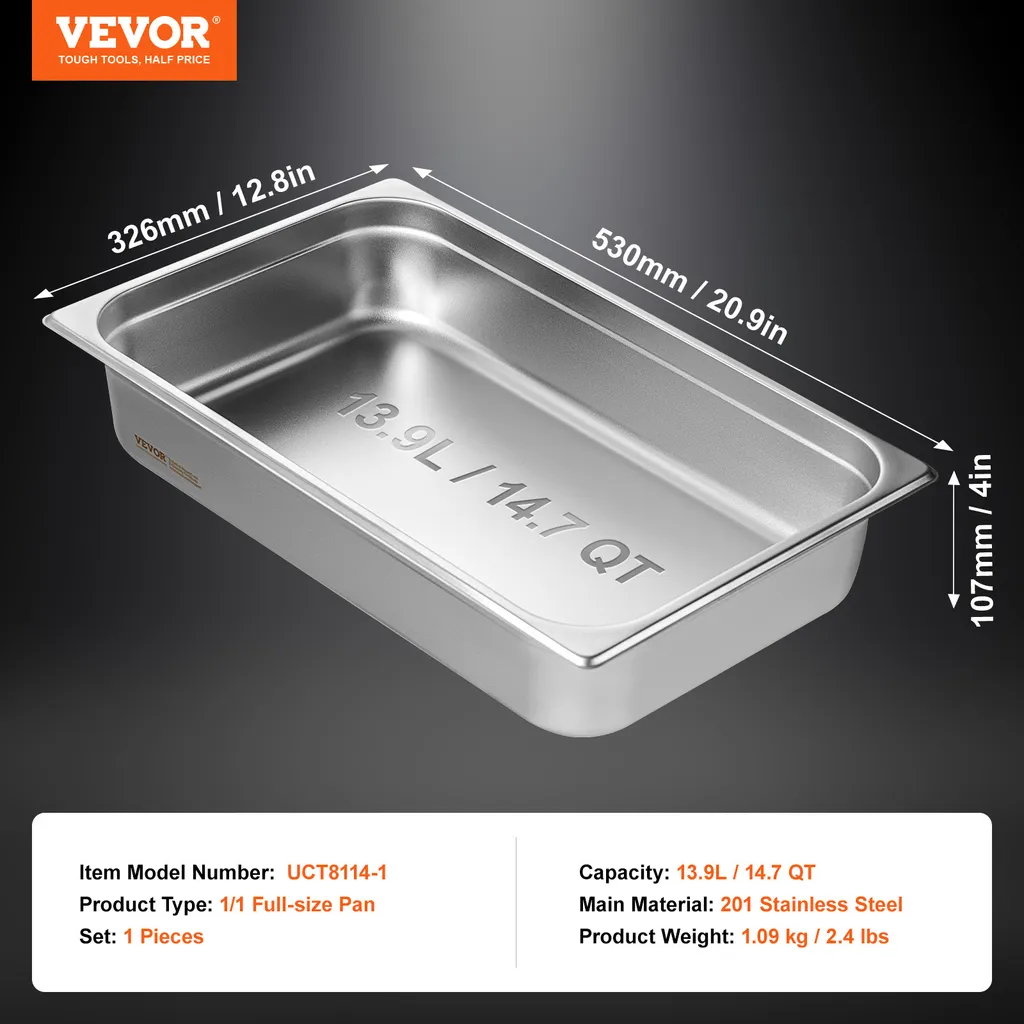 Padella per hotel VEVOR, padella a vapore di dimensioni standard con funzione anti-inceppamento, padella a vapore in acciaio inox da 0,8 mm di spessore per ristoranti, padella da tavolo commerciale profonda 4 pollici, padella per catering per la conservazione degli alimenti, per l'industria e la scienza - 7