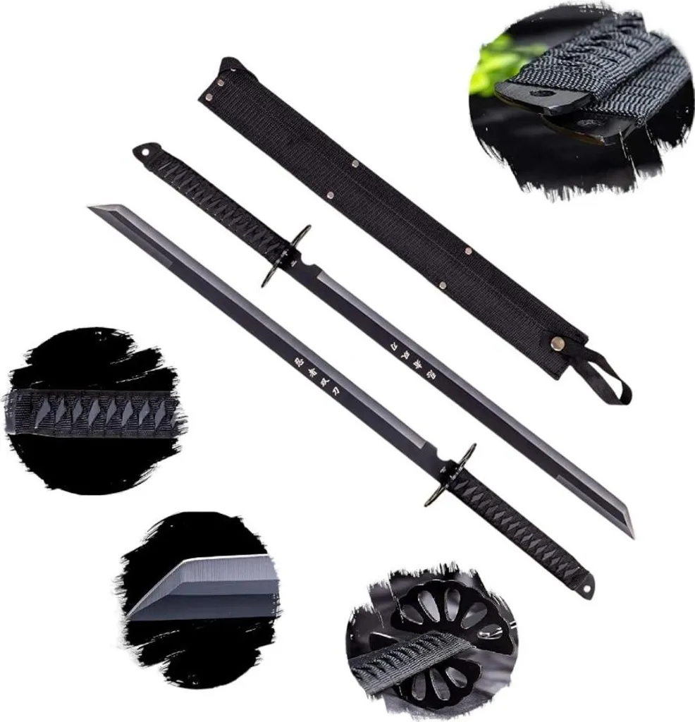 Épées de Samouraï Noires 68 cm avec Housse Nylon et Support Inclus