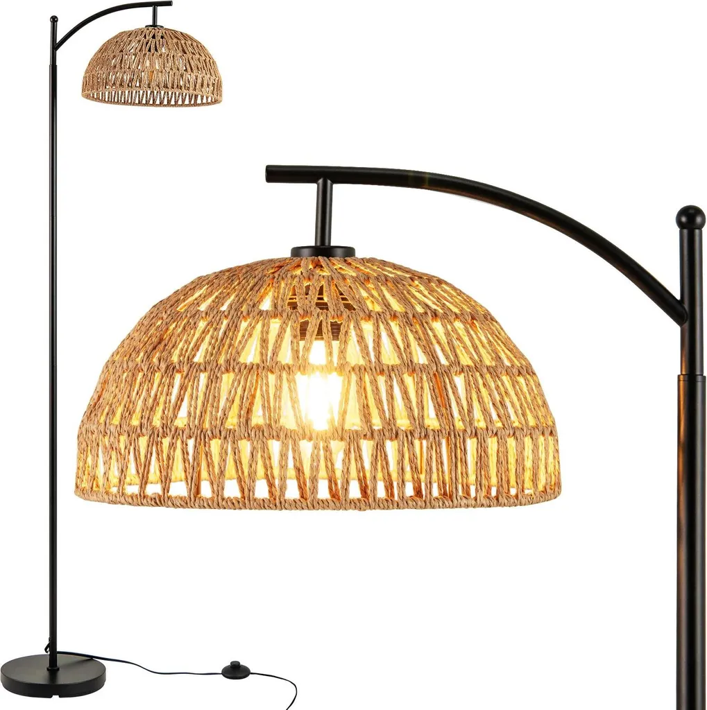 Lampadaire sur pied noir 160cm, luminaire salon avec abat-jour papier