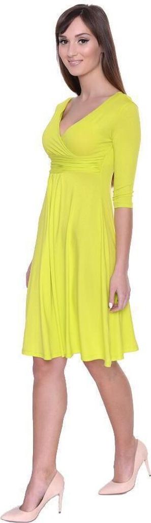 Kleid A-Linie mit Raffungen überlappender V-Ausschnitt,; Neon Gelb M/L 38/40